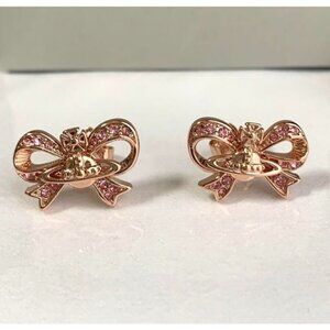 Vivienne Westwood Ribbon Orb Earrings Rose Pink Gold 1.5 cm with drawstring